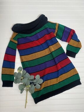 Vintage GITANO Knits Rainbow Striped Off Shoulder Sweater